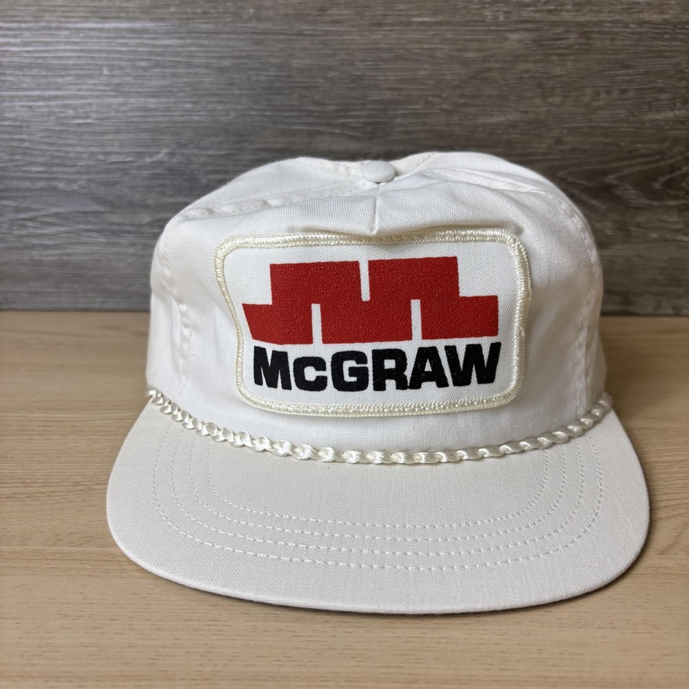 VINTAGE McGraw Hat Cap Snap Back White Rope Braid Patch USA Mens 80s